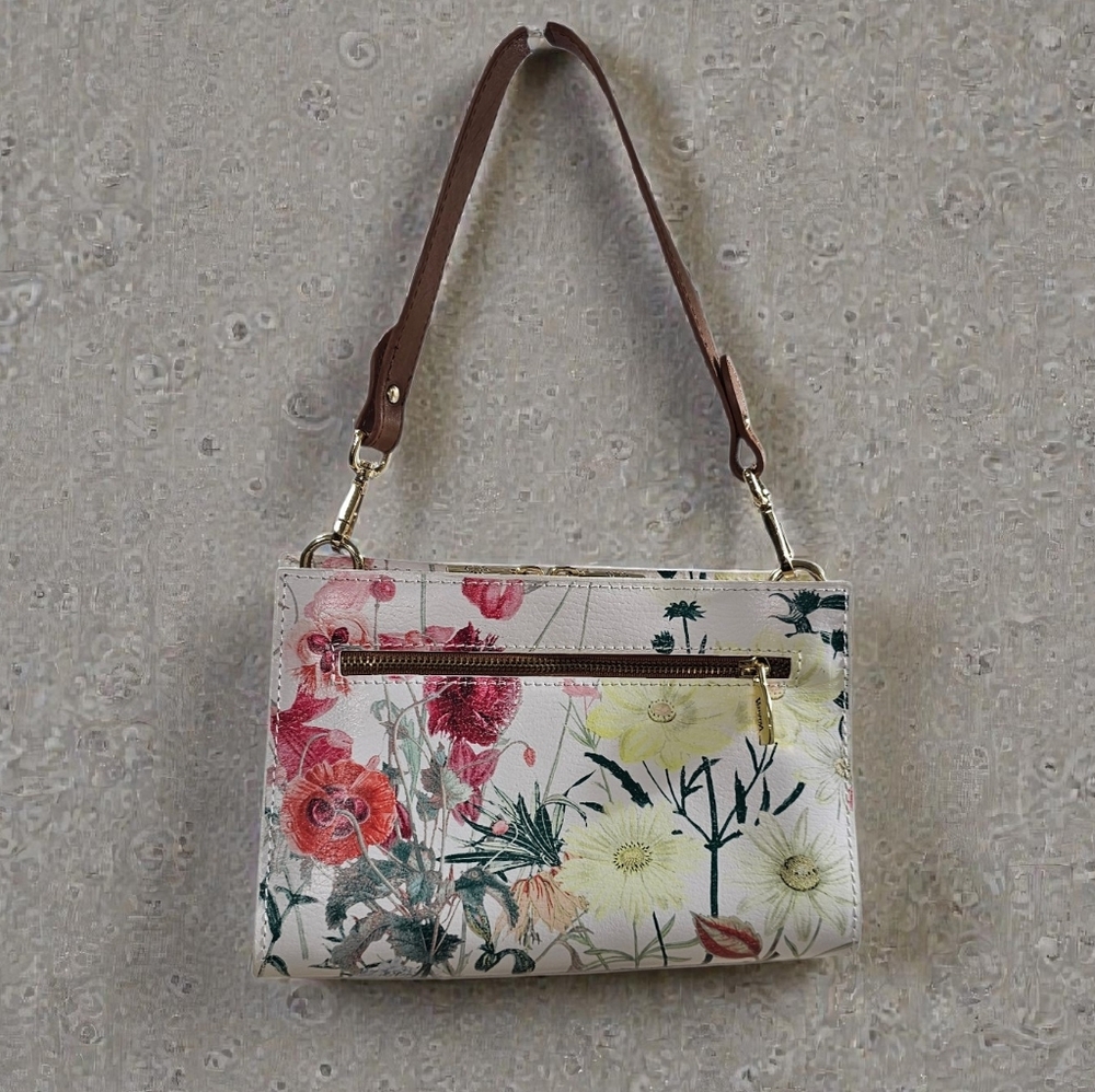 Valentina Floral Print Shoulder/Crossbody Bag with Brown /Dark Tan Strap - Picture 12 of 12